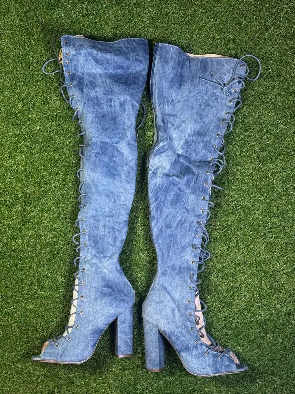 Fashion Nova Living Legacy Over The Knee Denim Boots - Picture 1 of 11